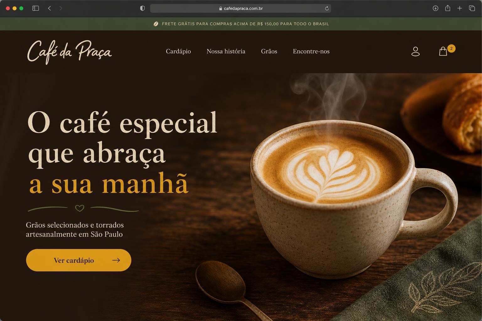 Site do projeto Café da Praça desenvolvido pela Site24